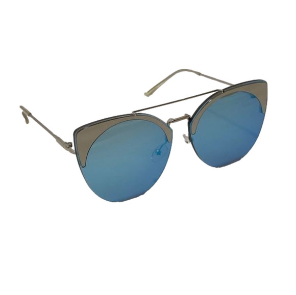 C10-1: BLUE Lens Accent Cateye Sunglasses - Picture 3 of 4